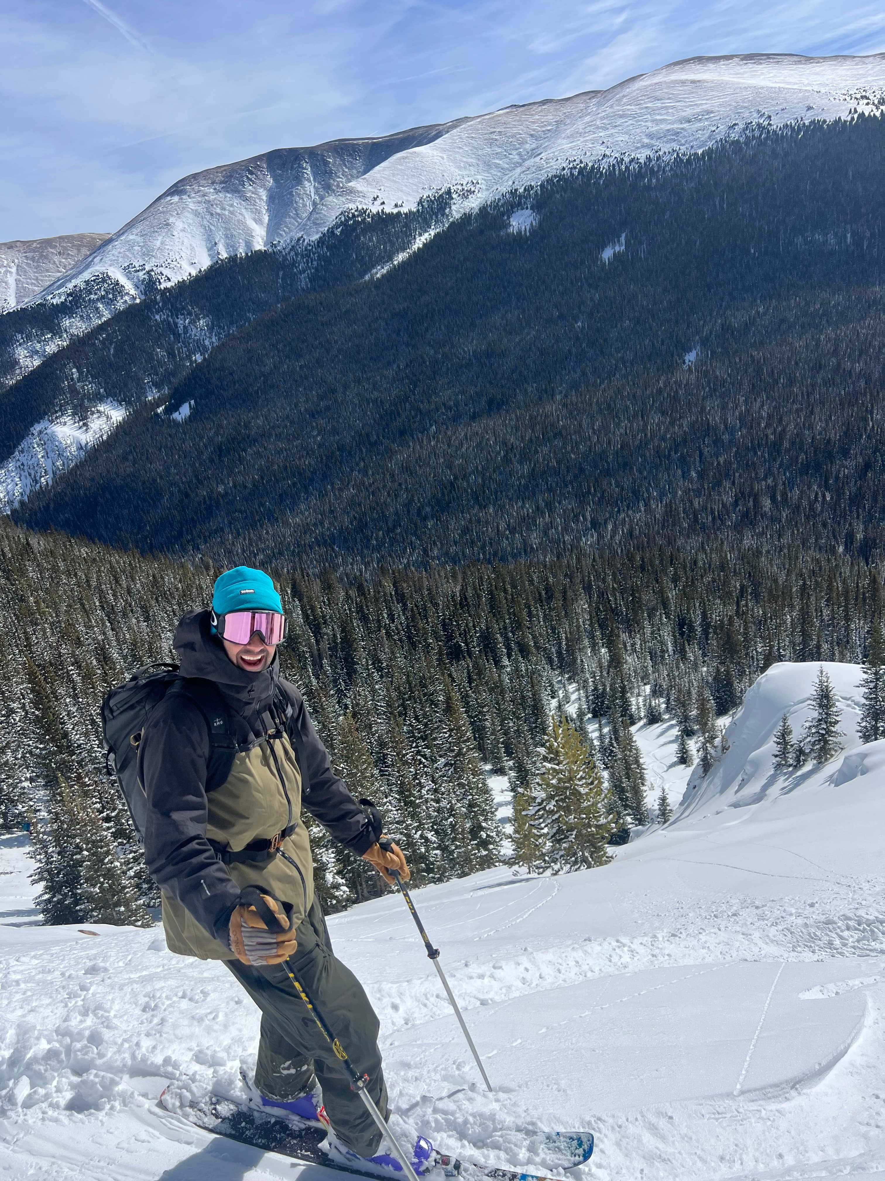 Danny Perez skiing in the Colorado mountains